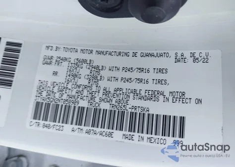 2022 Toyota Tacoma Sr5 из США, поврежденный, VIN 3TYAX5GN2NT058909